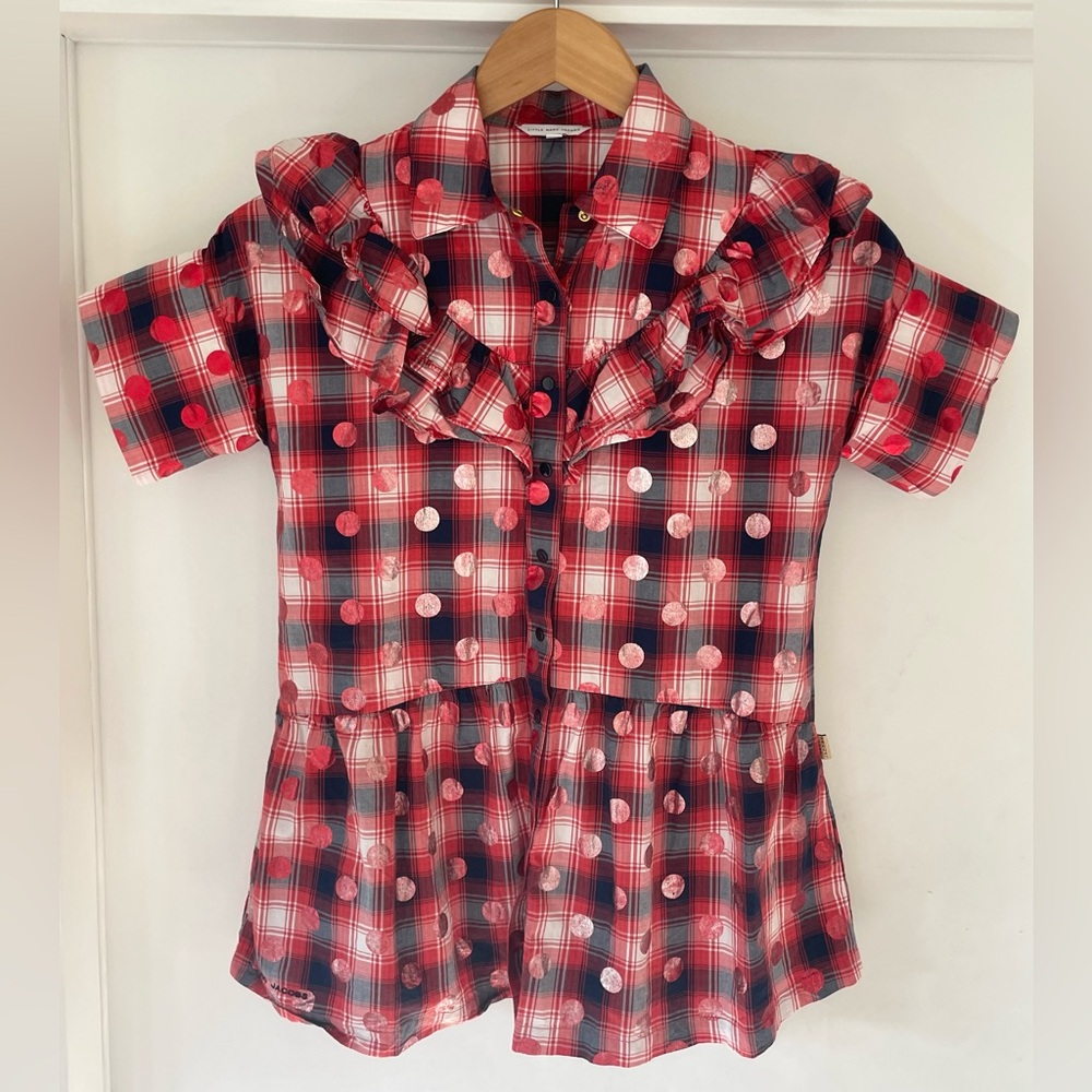 Little Marc Jacobs dress, ruffles, plaid, metallic polka dots, snaps, 8yrs, EUC